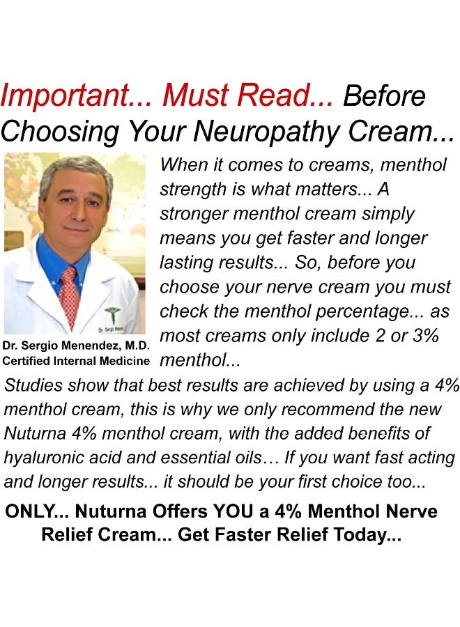 Nuturna Neuropathy Cream - Maximum Strength Relief Cream for Feet, Hands, Legs, Toes, Support - Large 4 oz Ultra Strength Arnica, MSM, Menthol, Soothing, Fast-Acting - Image 4